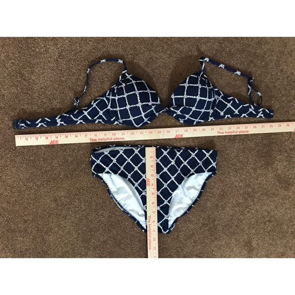 Lands' End Underwire Bikini Swimsuit 34B/36A Bottoms size S‎ Navy Twist Front - Picture 14 of 16